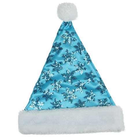 Blue And White Sequin Snowflake Unisex Adult Christmas Santa Hat Costume