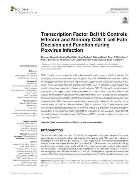 Pdf Transcription Factor Bcl11b Controls Effector And Memory Cd8 T