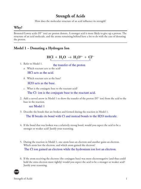 Pogil Strength Of Acids Pdf Acid Chemical Bond