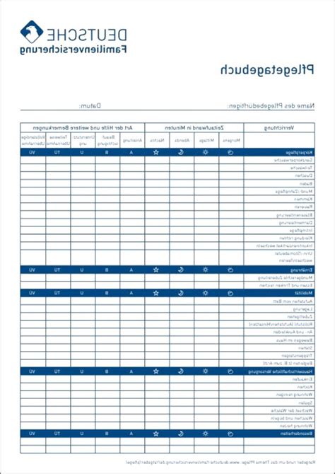 Pflegetagebuch Zum Ausdrucken