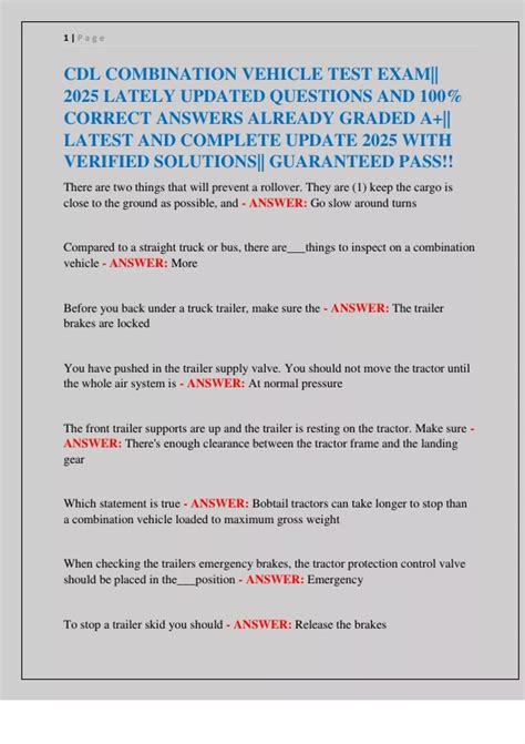 CDL COMBINATION VEHICLE TEST EXAM|| 2025 LATELY UPDATED QUESTIONS AND