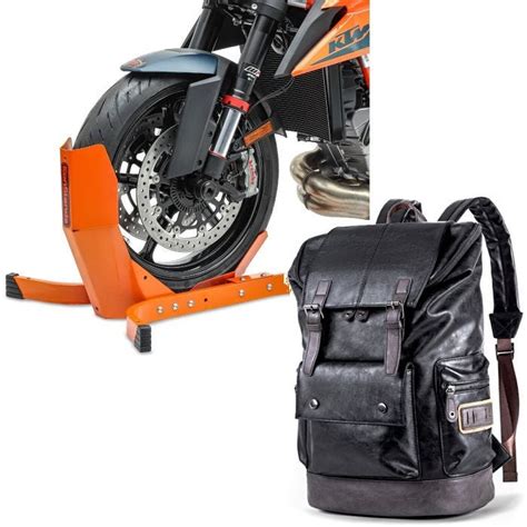 Set Bloque Roue Easy Plus à 21 Pouces or ConStands avec Sac à dos moto