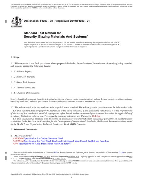 ASTM F1233 21 Standard Test Method For Security Glazing Materials And