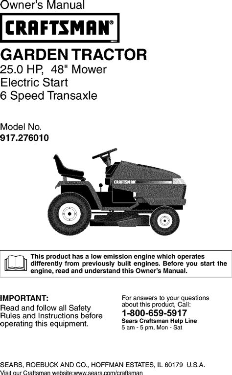 Craftsman 917276010 User Manual GARDEN TRACTOR Manuals And Guides L0305391