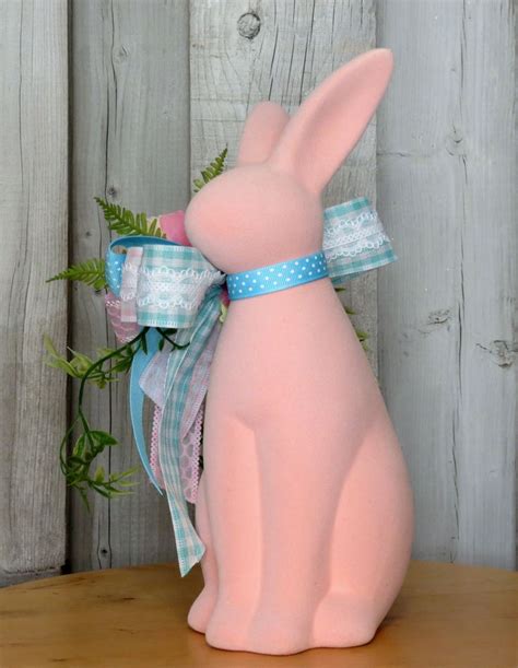 Flocked Bunny Centerpiece Flocked Bunny Spring Decor Easter Decor