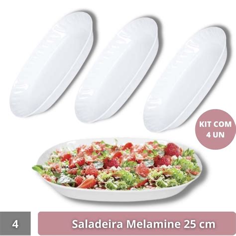 4 Saladeiras Tigelas Travessas Oval Melamine Branca 25 Cm Shopee Brasil