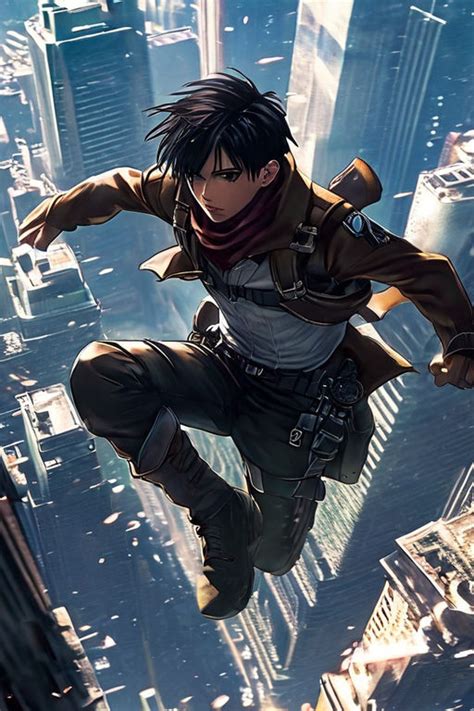 Levi Ackerman from "Attack on Titan" captured mid-leap off a... by ...