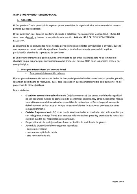 Tema 2 Resumenes Completos Tema 2 Ius Puniendi Derecho Penal Concepto El “ius Puniendi