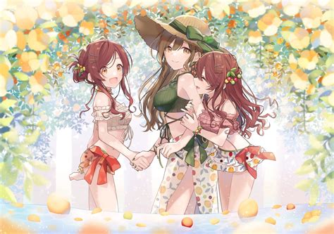 Bikini Bow Brown Eyes Brown Hair Chiri Ch Flowers Hat Hug Idolmaster