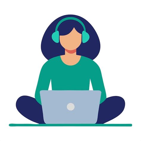 Premium Vector A Women With Laptop Working With Headphones Vector