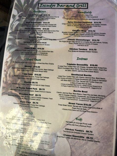 Menu At Escudos Restaurante Y Barra Orlando