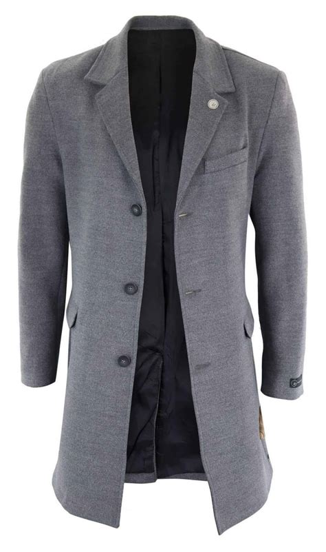 Mens Classic Wool Long Overcoat Grey Buy Online Happy Gentleman