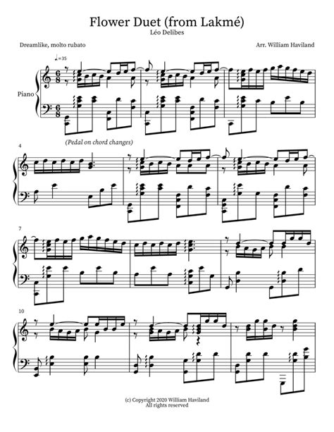 Flower Duet From Lakmé Arr William Haviland By Léo Delibes Sheet Music For Piano Solo At