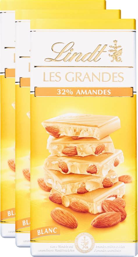 Profital Tablette De Chocolat Les Grandes Lindt Amandes Blanc 3 X