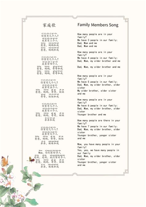 Chinese Lyrics: Family Member Song - Melody Mandarin