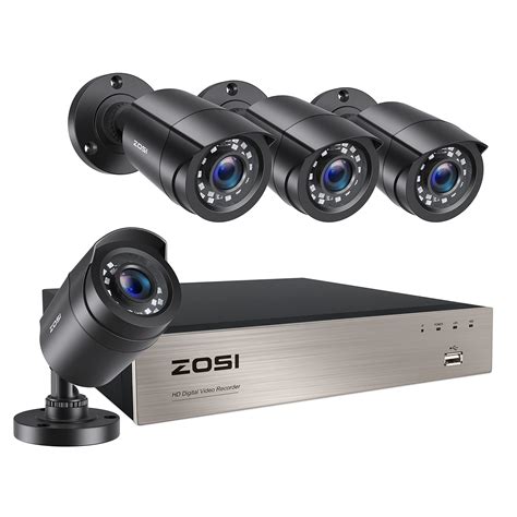 ZOSI 8CH DVR Security Camera System, 4 x 2MP Wired Outdoor Security Cameras, Motion Sensor ...