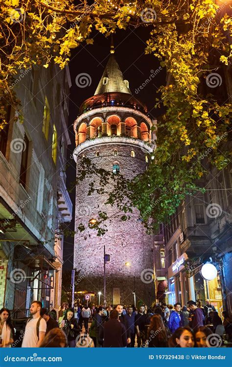 Istanbul Turkey 11 October 2019 Galata Kulesi Tower At Night In