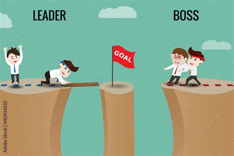 The difference between leader and boss. Flat design vector cartoon ...