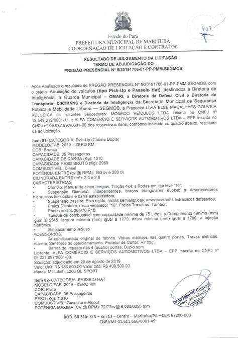 TERMO DE ADJUDICAÇÃO Prefeitura Municipal de Marituba PA