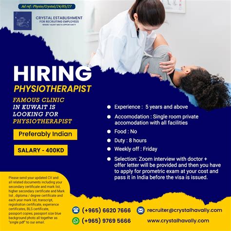 Hiring Physiotherapist Crystal Establishment Recruitment Agency