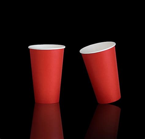 Premium Photo Mockup Of Red Disposable Cups On Black Background With