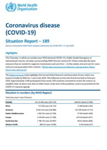 Coronavirus Disease 2019 COVID 19 Situation Report 189 CDE