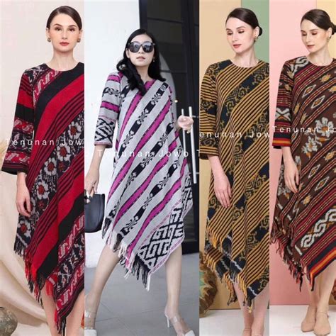 jual dres asimetris etnik long dres asimetris tenun dres panjang rumbai