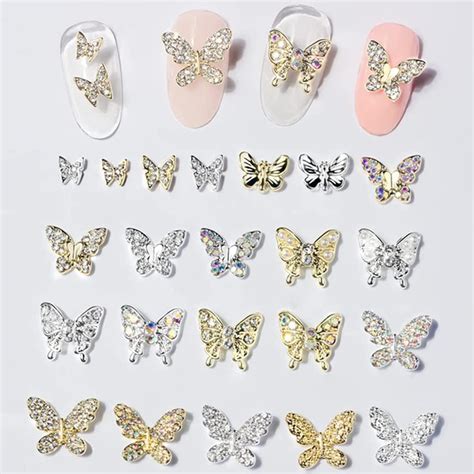 Amazon Pcs D Butterfly Nail Charms Crystals Diamonds