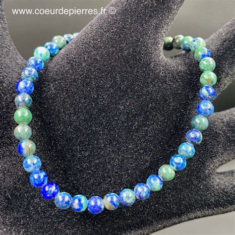 Bracelet azurite malachite du Congo perles 4mm Cœur de Pierres