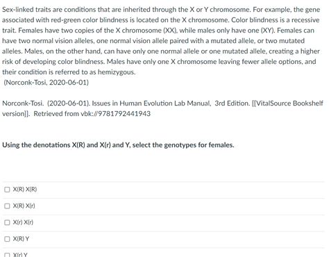 Solved Sex Linked Traits Are Conditions That Are Inherited Chegg