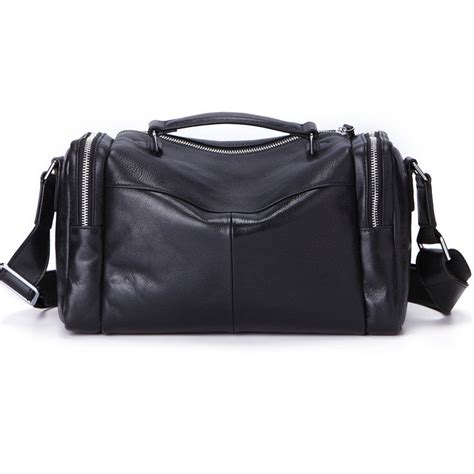 Fashion Black Leather Mens Small Barrel Side Bag Travel Bag Small Bla Iwalletsmen