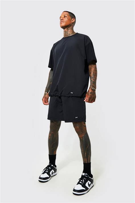 Mens Oversized Nylon T Shirt And Short Set Boohoo Uk