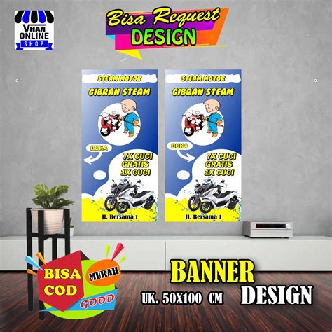 Spanduk Banner Cuci Motor Steam Motor Pencucian Motor Dapat 2 Pcs