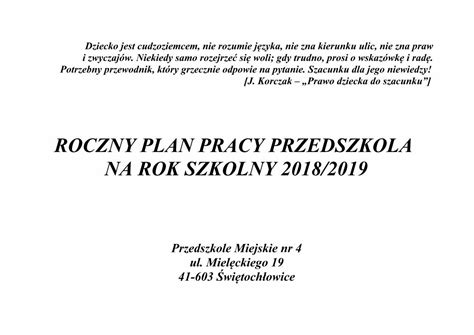 PDF ROCZNY PLAN PRACY PRZEDSZKOLA NA ROK SZKOLNY I Miejsc