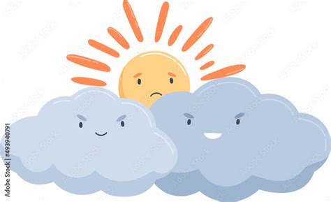 Cute Clouds and Sun Cartoon Illustration Stock Vector | Adobe Stock