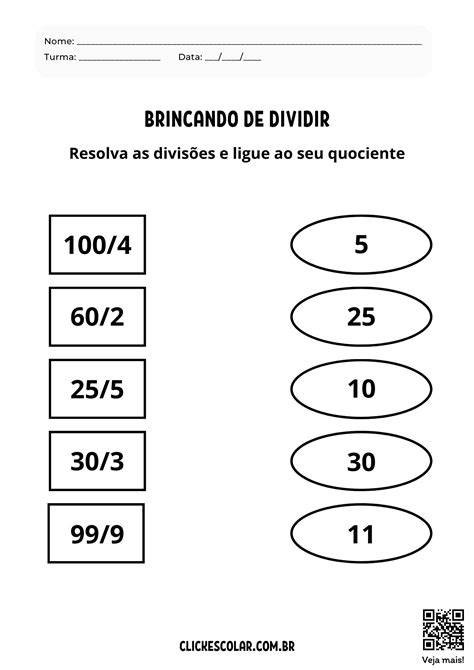 Atividades de Divisão para 3º Ano