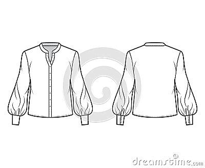 Blouse Technical Fashion Illustration With Curved Mandarin Collar Long