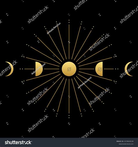 Golden Mysterious Moon Different Phases Lunar Stock Vector (Royalty ...