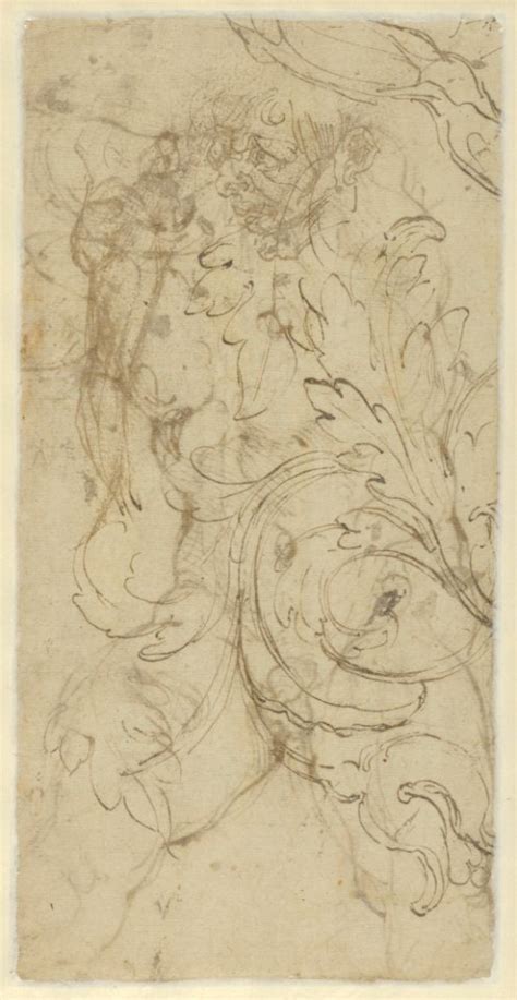 Seated Nude Male Figure Recto Ornamental Designs Of Foliage A