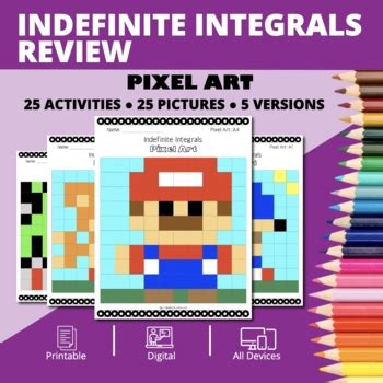 Arcade Indefinite Integrals Review Pixel Art Activity By Qwizy Tpt