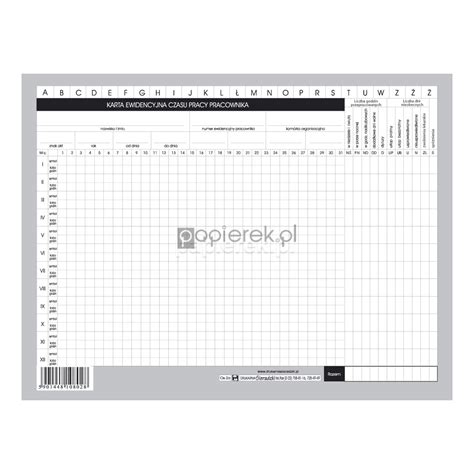 KARTA EWIDENCYJNA CZASU PRACY PRACOWNIKA A4