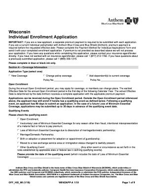 Fillable Online Wisconsin Individual Enrollment Application Fax Email