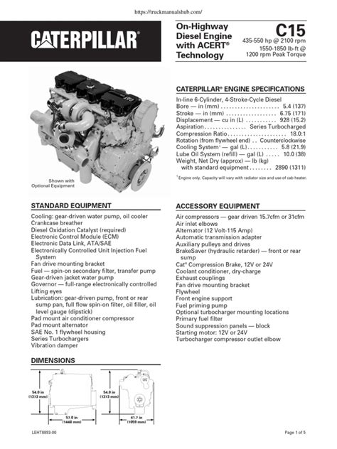 Caterpillar C15 Engine Specs | PDF | Horsepower | Turbocharger