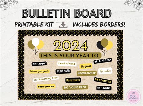 New Year Bulletin Board Idea Printable Bulletin Board Kit January Bulletin Classroom Positivity ...