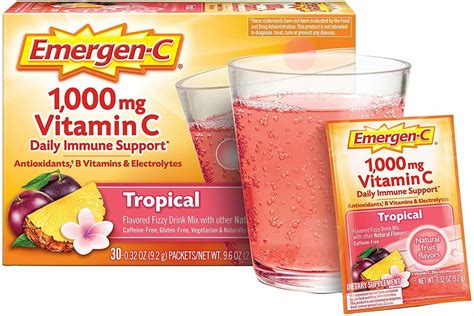 Emergen C 1000mg Vitamin C Daily Immune Support Drink Mix Tropical 30 Pk