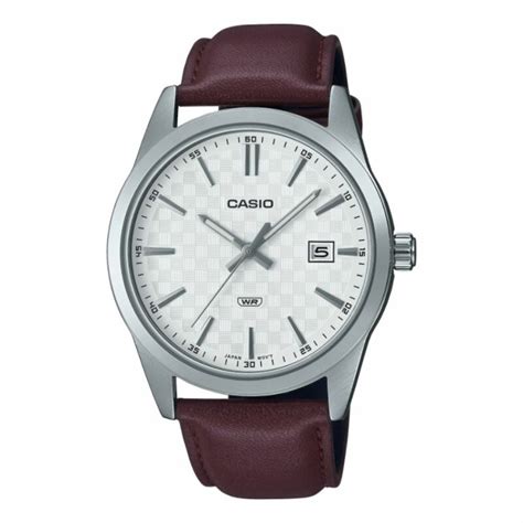 Casio MTP VD03L 5AUDF Mens Analog White Dial Genuine Leather Watch