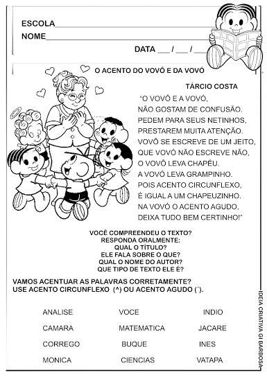Texto Com Acento Agudo E Circunflexo - Atividade Dia dos Avós Acento Agudo e Circunflexo | Palavras com acento ...