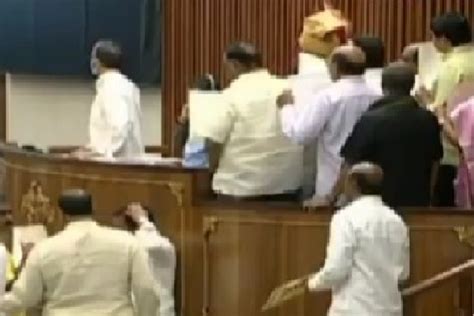 Thammineni Seetharam Tdp Mlas Create Ruckus In Ap Assembly Suspended