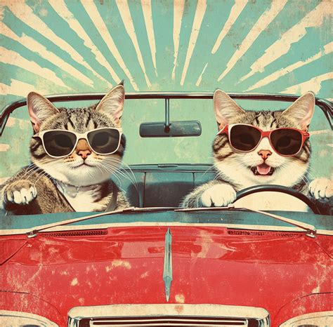 Cats In Convertible Car Free Stock Photo - Public Domain Pictures