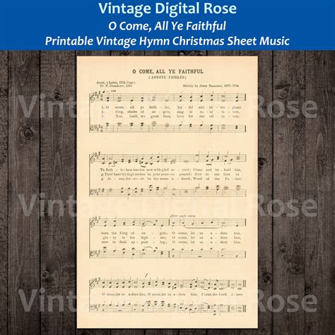 O Come All Ye Faithful Printable Vintage Christmas Hymn Carol Sheet